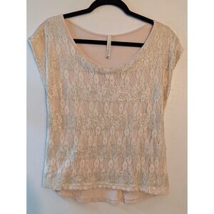 Paper Crane Womens Pink Lace Sequin Cap Sleeve Top Scoop Neck Small Made in USA